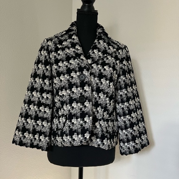Robert Rodriguez Black White Knit Wool Cropped Jacket - Picture 1 of 5